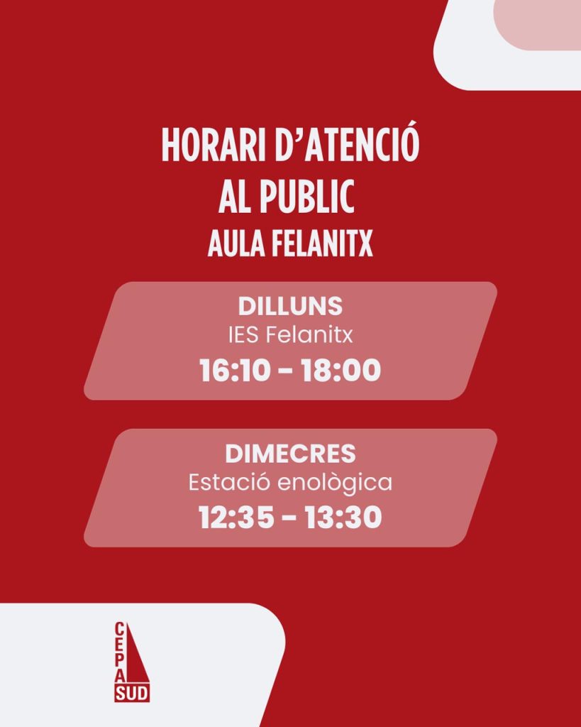 Horari atenció al públic de l'aula de Felanitx